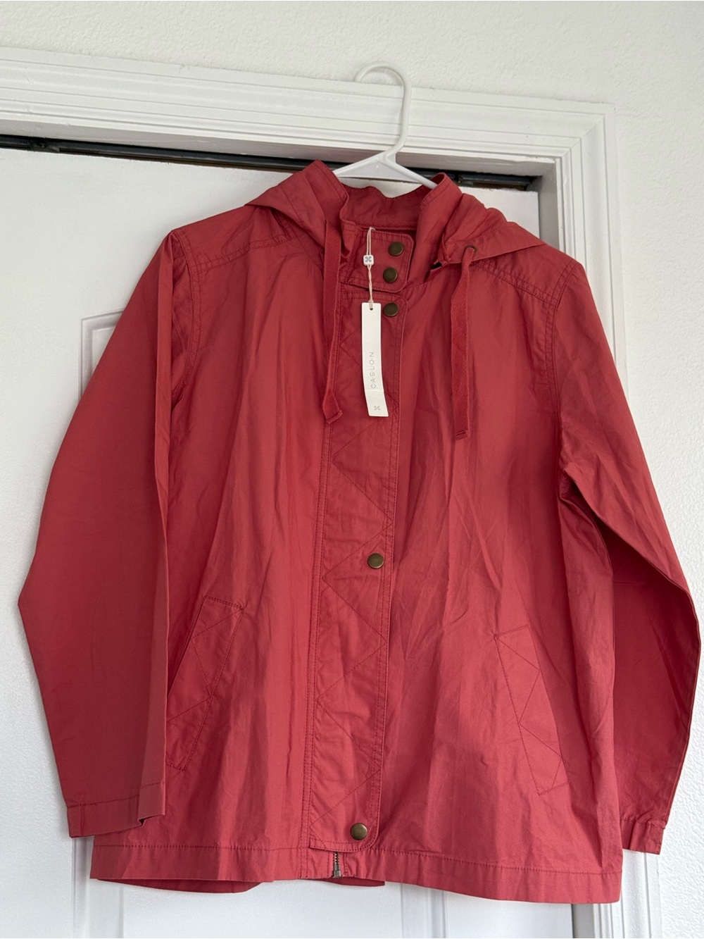 Caslon Coral-Red Hooded Anorak Jacket oversized fit up Large
